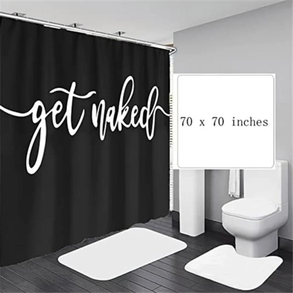 70x70 inches Get Shower Curtain Set Funny Quote Durable Waterproof Polyester